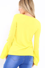 Yellow Bell Sleeved Top with Lace up Detail - Fate-Tops