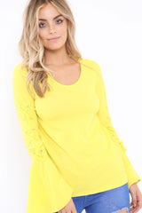 Yellow Bell Sleeved Top with Lace up Detail - Fate-Tops