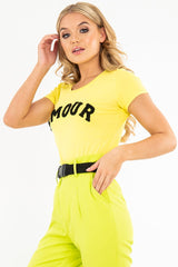 Yellow Black Amour Textured Slogan Tee - Andelyn-T-shirt