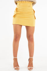 Yellow Blue Check Ruffle Waist Zip Front Skirt - Izzie-Skirts
