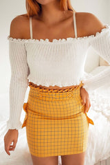 Yellow Blue Check Ruffle Waist Zip Front Skirt - Izzie-Skirts