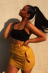 Yellow Blue Check Ruffle Waist Zip Front Skirt - Izzie-Skirts