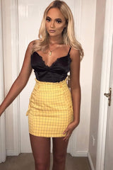 Yellow Blue Check Ruffle Waist Zip Front Skirt - Izzie-Skirts
