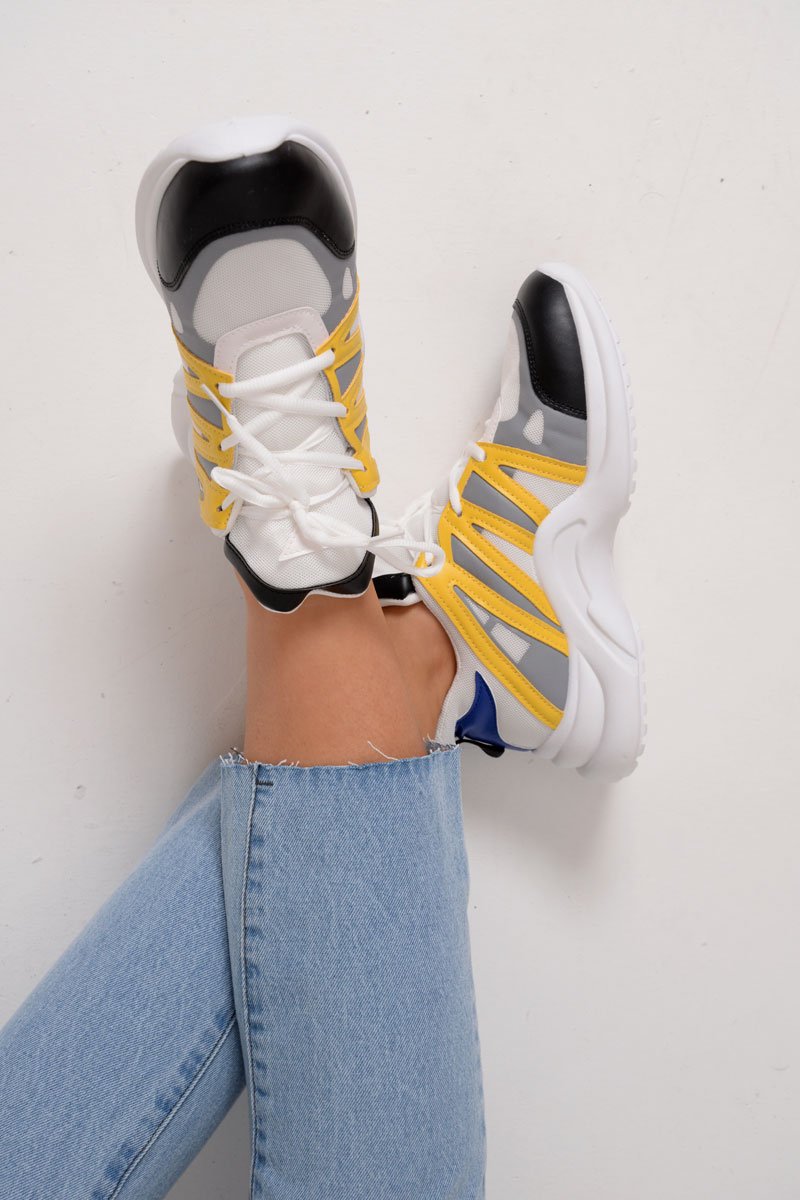 Yellow Blue Detail Chunky Trainers - Kianny-Trainers