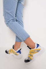 Yellow Blue Detail Chunky Trainers - Kianny-Trainers