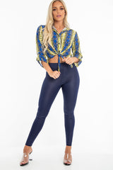 Yellow Blue Snake Oversized Button Down Shirt - Sopha-Shirts