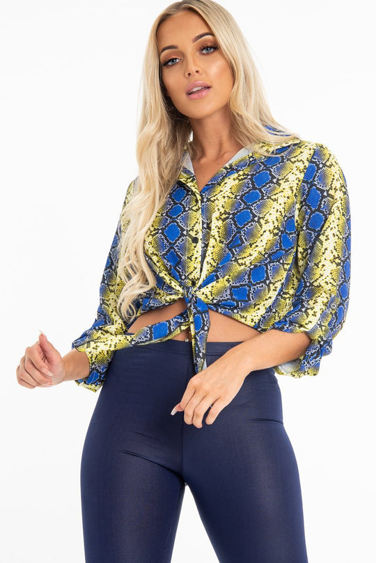 Yellow Blue Snake Oversized Button Down Shirt - Sopha