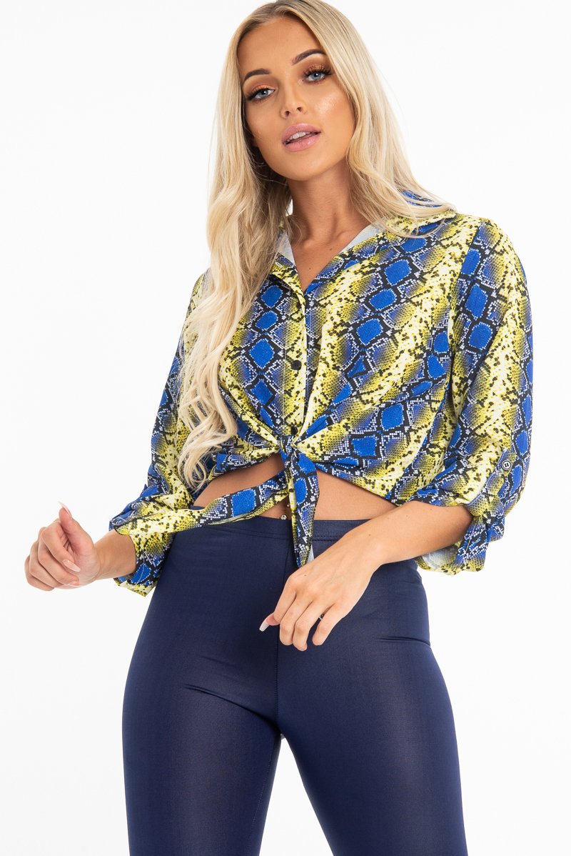 Yellow Blue Snake Oversized Button Down Shirt - Sopha-Shirts
