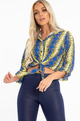 Yellow Blue Snake Oversized Button Down Shirt - Sopha-Shirts