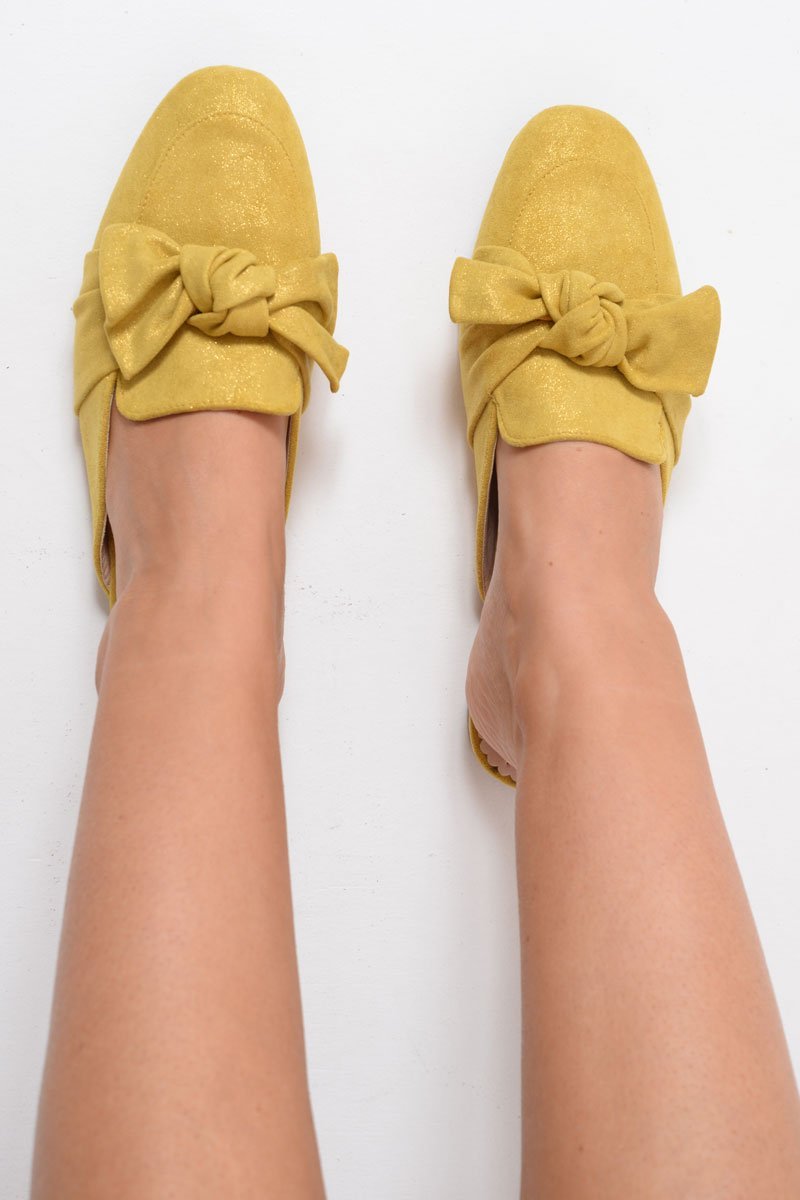 Yellow Bow Front Mules - Rahab-Flats