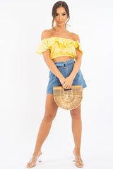 Yellow Broderie Lace Bardot Crop Top - Jaidy-Crop Tops
