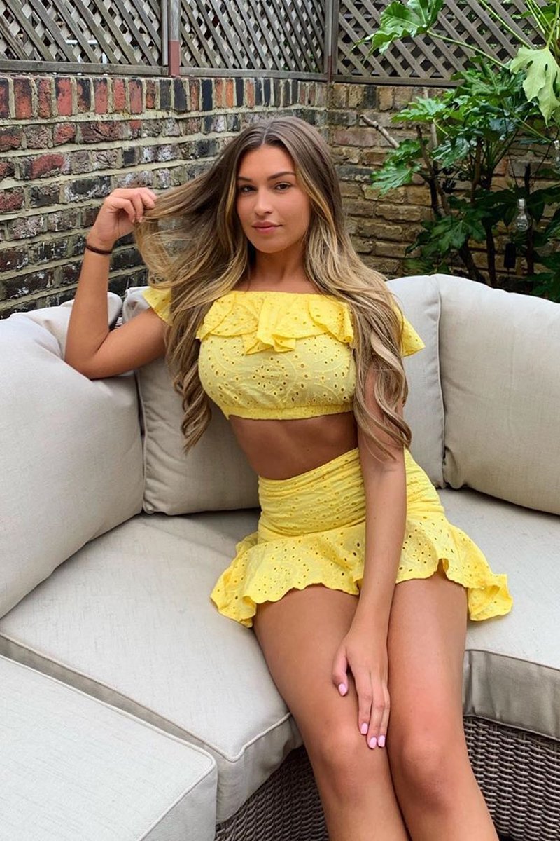 Yellow Broderie Lace Bardot Crop Top Skirt Co-Ord - Dahlia-Co-ords