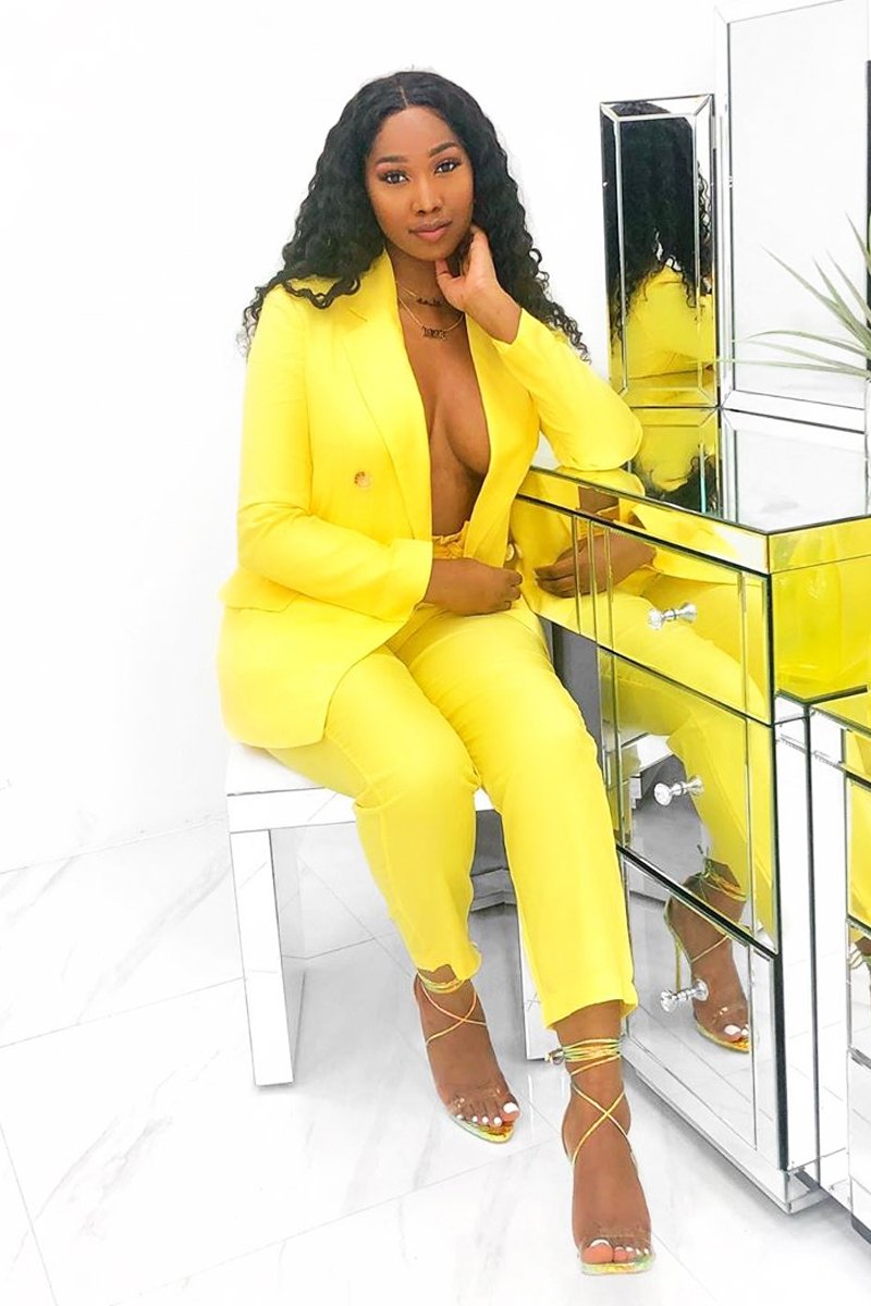 Yellow Button Front Blazer Belted Trousers Suit Co-Ord - Millie-Co-ords
