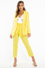Yellow Button Front Blazer Belted Trousers Suit Co-Ord - Millie-Co-ords