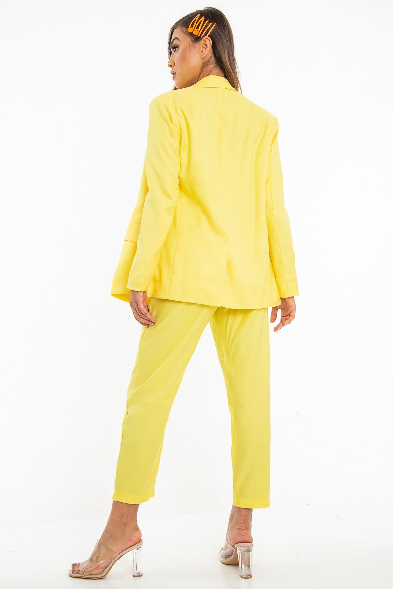 Yellow Button Front Blazer Belted Trousers Suit Co-Ord - Millie-Co-ords