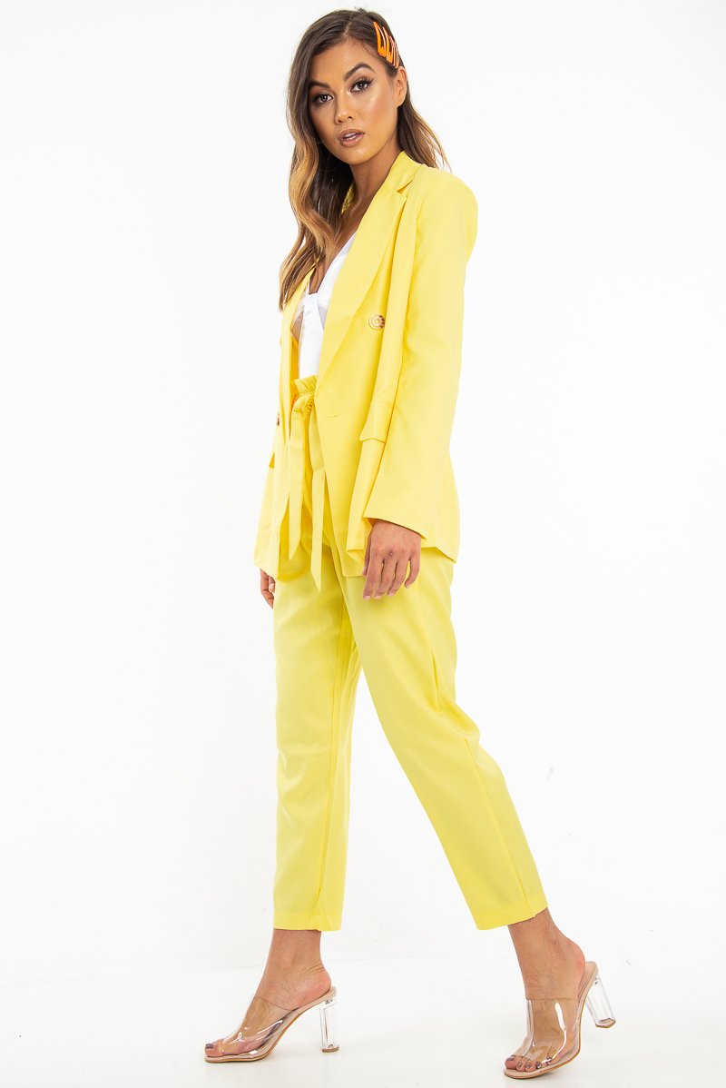 Yellow Button Front Blazer Belted Trousers Suit Co-Ord - Millie-Co-ords