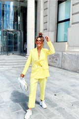 Yellow Button Front Blazer Belted Trousers Suit Co-Ord - Millie-Co-ords