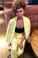 Yellow Button Front Blazer Belted Trousers Suit Co-Ord - Millie-Co-ords