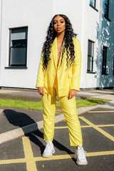 Yellow Button Front Blazer Belted Trousers Suit Co-Ord - Millie-Co-ords