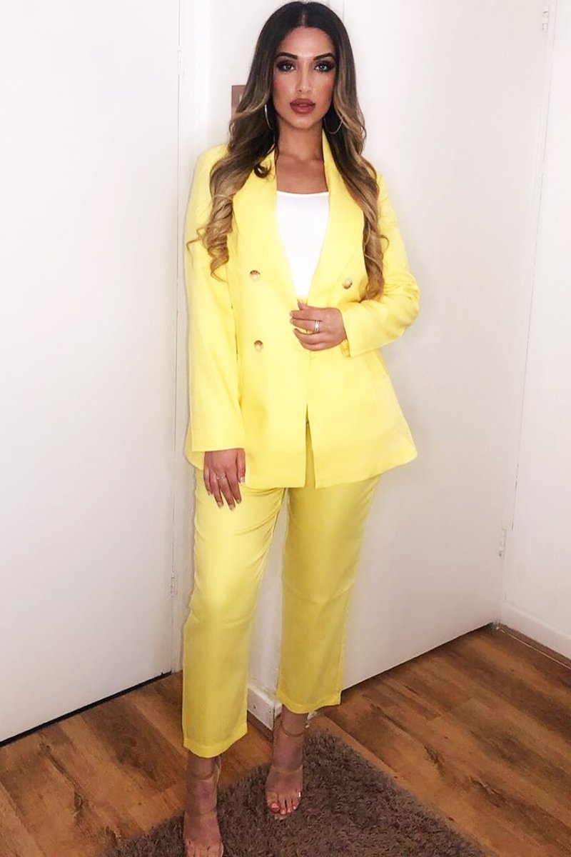 Yellow Button Front Blazer Belted Trousers Suit Co-Ord - Millie-Co-ords
