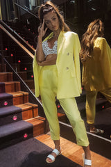 Yellow Button Front Blazer Belted Trousers Suit Co-Ord - Millie-Co-ords