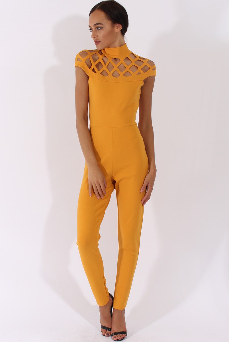 Yellow Cage Detail Jumpsuit - Aurelia-Jumpsuits