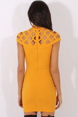 Yellow Cage High Neck Bodycon Dress- Kade-Dresses