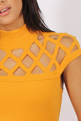 Yellow Cage High Neck Bodycon Dress- Kade-Dresses