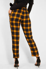 Yellow Check Belted Tapered Trousers - Reanne-Trousers