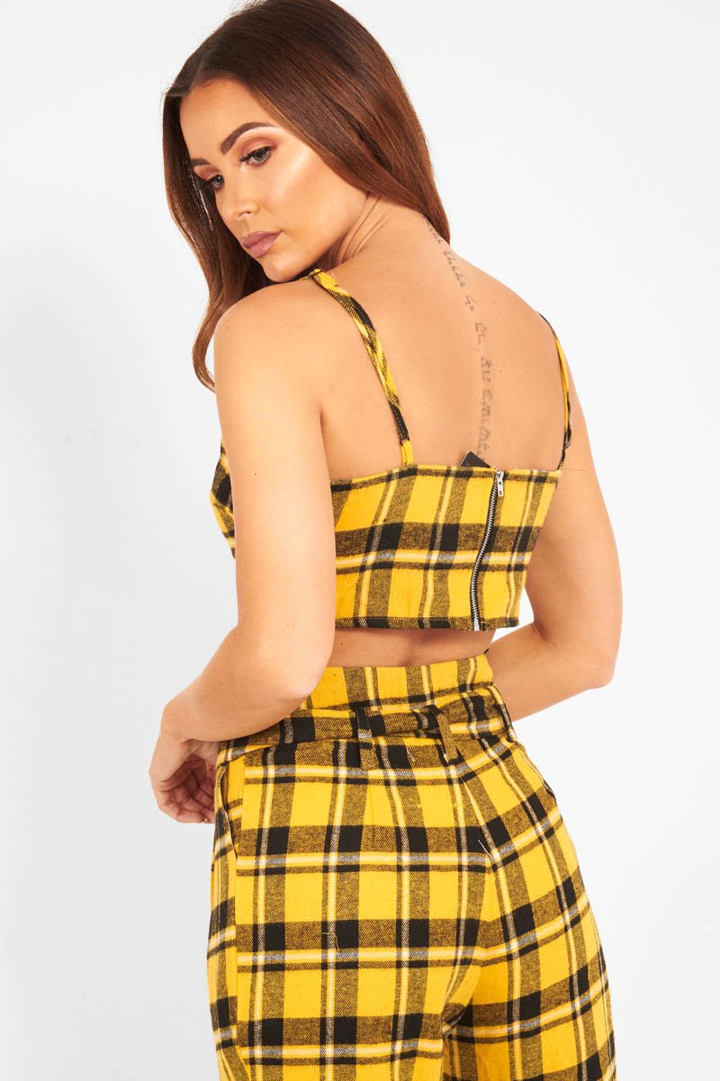 Yellow Check Bralet And Belted Trouser Co-ord - Brilyn-Co-ords