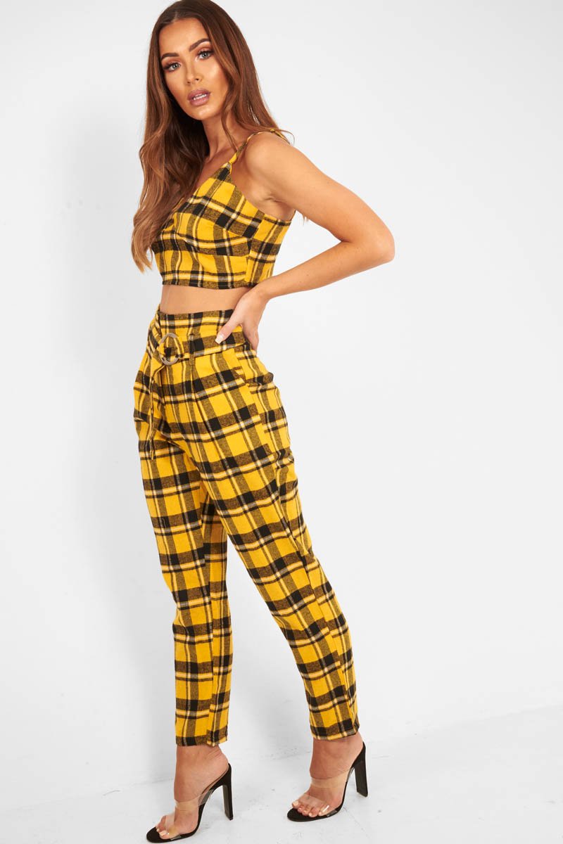 Yellow Check Bralet And Belted Trouser Co-ord - Brilyn-Co-ords