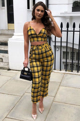 Yellow Check Bralet And Belted Trouser Co-ord - Brilyn-Co-ords