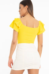 Yellow Cold Shoulder Lace Up Bardot Crop Top - Kenndra-Crop Tops