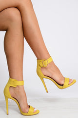 Yellow Contrast Buckle Strap High Heels - Brianny-Heels