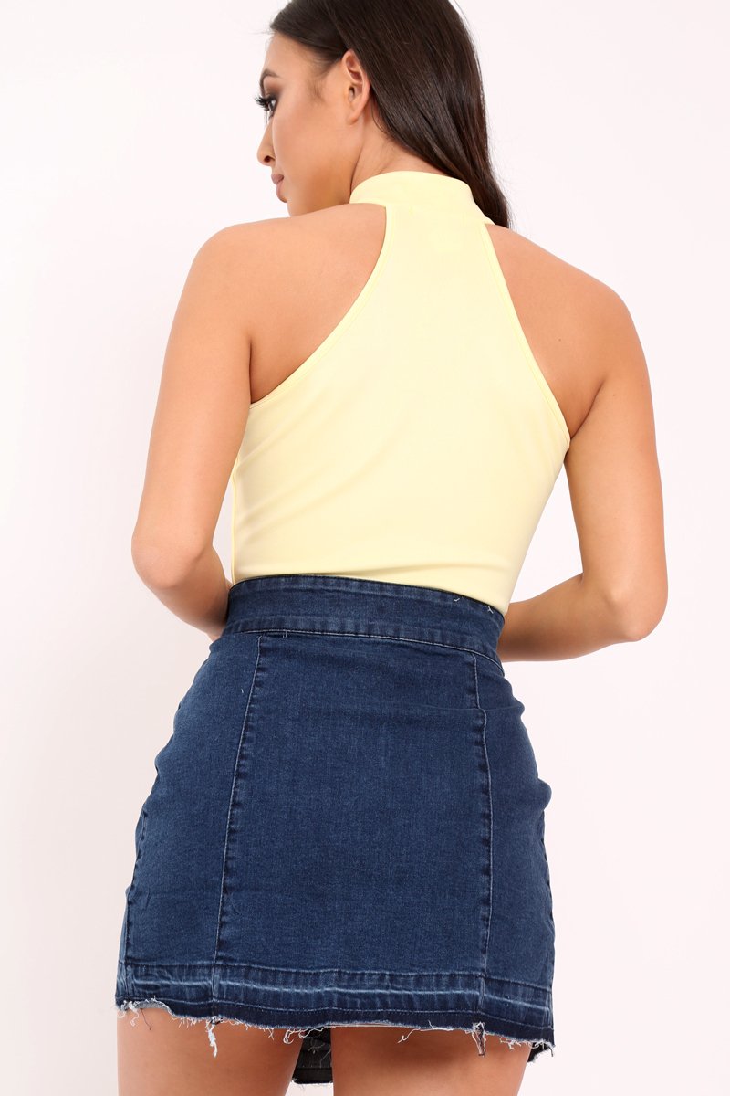 Yellow Contrast Zip Front Bodysuit - Odine-Bodysuits