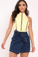Yellow Contrast Zip Front Bodysuit - Odine-Bodysuits