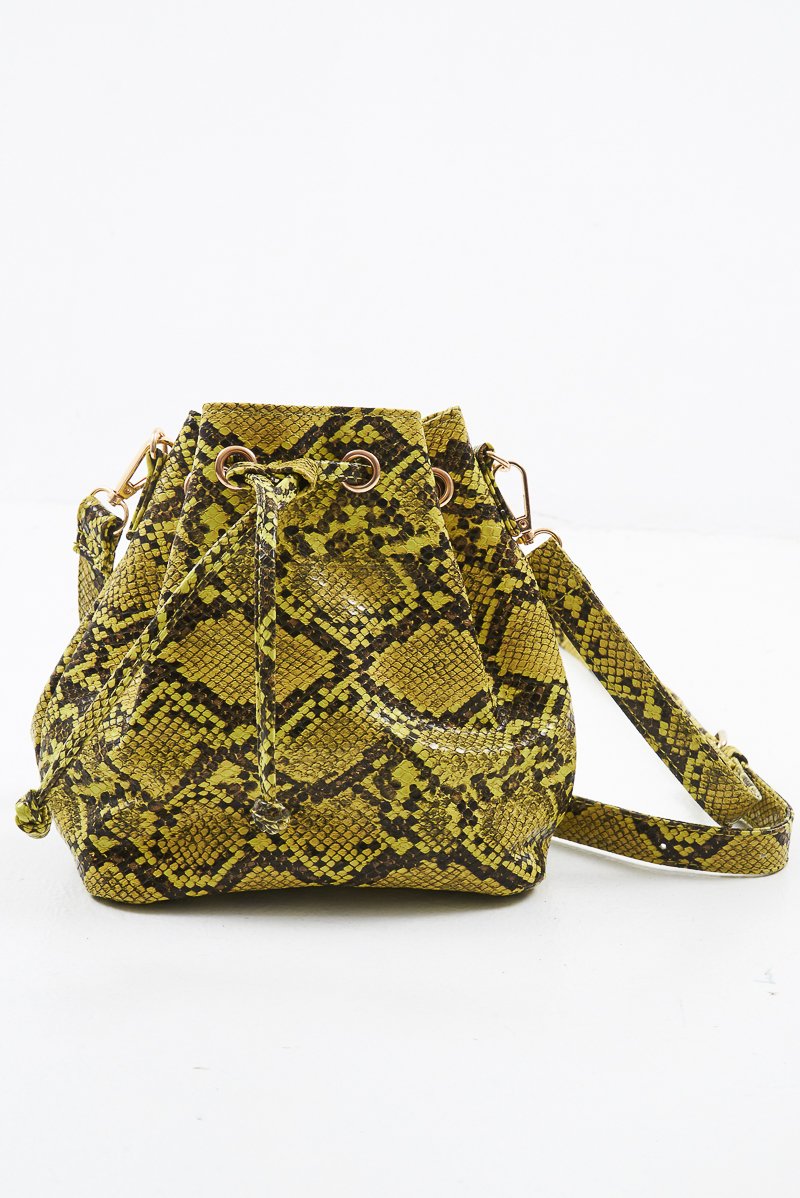 Yellow Croc Snake Mini Bucket Bag - Lamia-Bags
