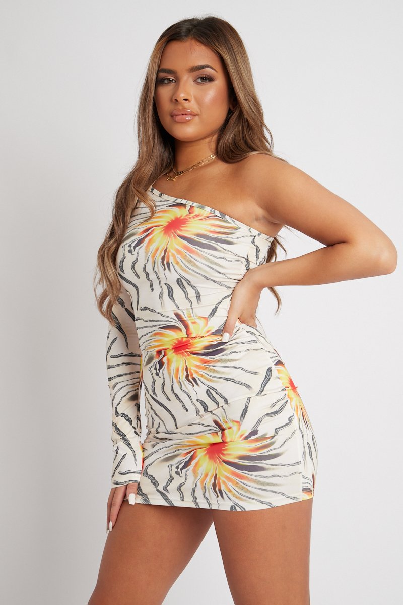 Yellow Cut Out One Sleeve Mini Dress - Jiani-Dresses