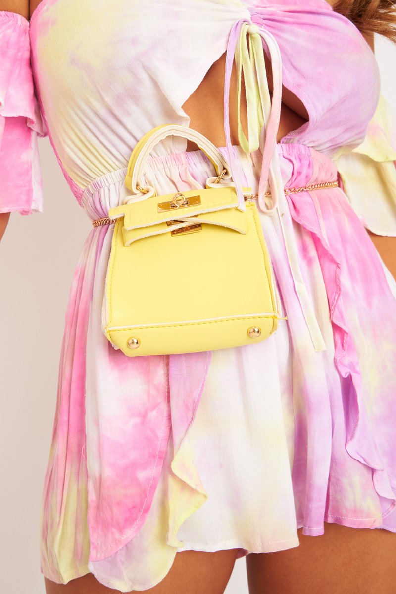 Yellow Faux Croc Mini Handbag - Ramie-Bags