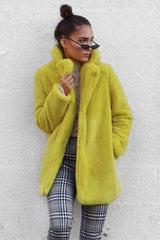 Yellow Faux Fur Coat - Kinleigh-Coats