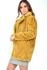 Yellow Faux Fur Popper Button Coat - Clarisa-Coats