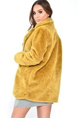 Yellow Faux Fur Popper Button Coat - Clarisa-Coats