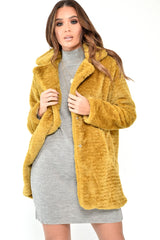 Yellow Faux Fur Popper Button Coat - Clarisa-Coats
