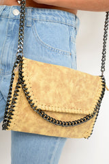 Yellow Faux Suede Chain Trim Cross Body Bag - Deina-Bags