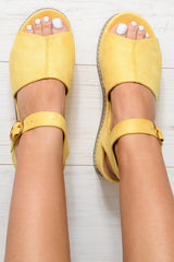 Yellow Faux Suede Peep Toe Flatforms - Bernetta-Wedges