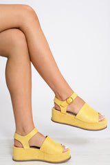 Yellow Faux Suede Peep Toe Flatforms - Bernetta-Wedges