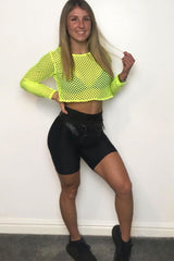 Yellow Fish Net Long Sleeved Crop Top - Ivory-Crop Tops