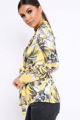 Yellow Floral Belted Blazer - Kenna-Tops