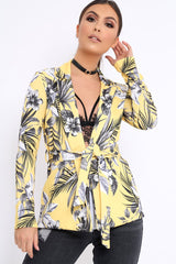 Yellow Floral Belted Blazer - Kenna-Tops