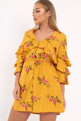 Yellow Floral Button Up Dress - Jenine-Dresses